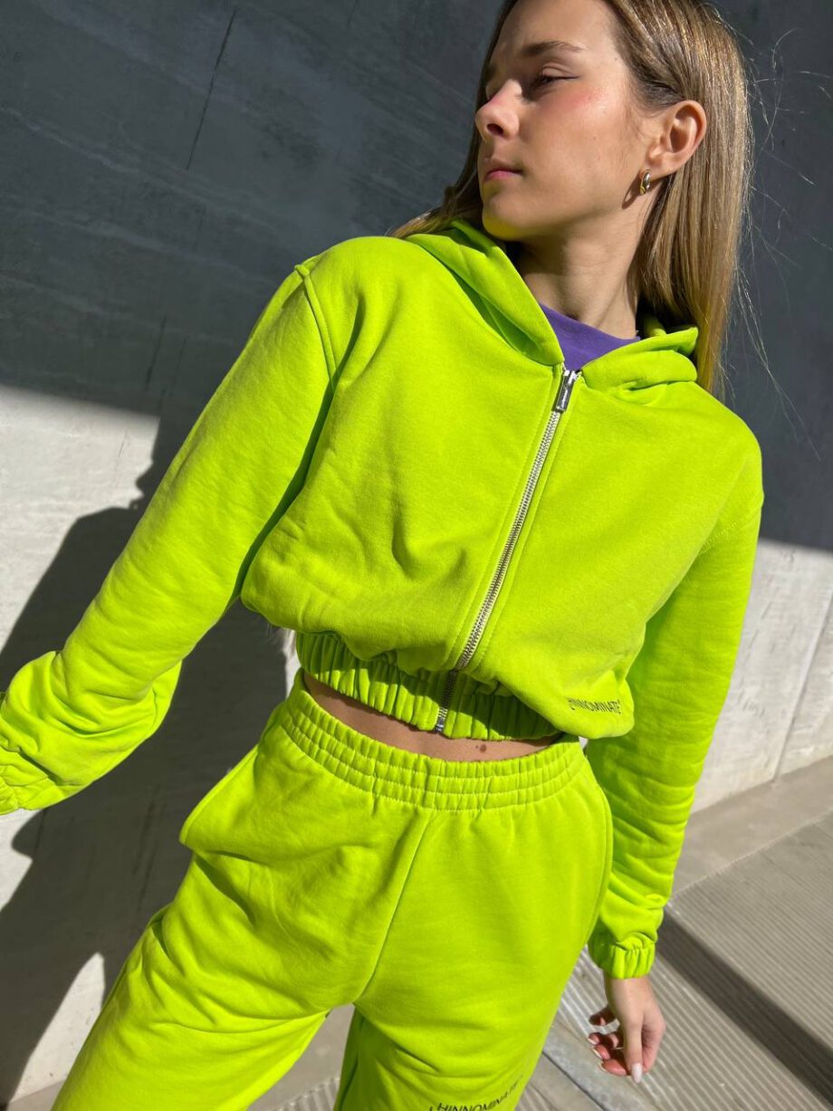 Shop Online Felpa crop lime con zip Hinnominate