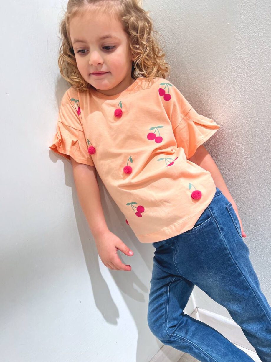 Shop Online T-shirt salmone stampa ciliegie con pompon Name It