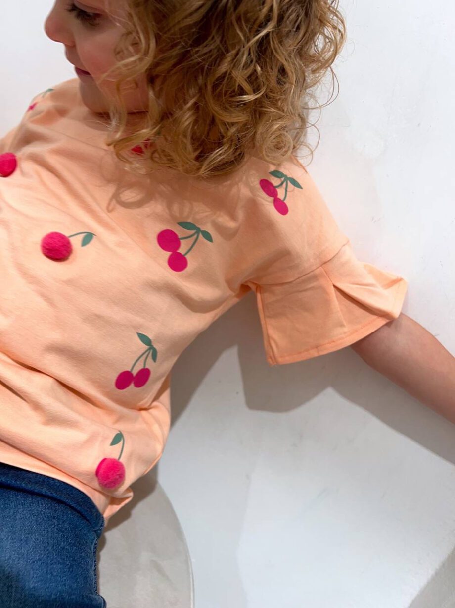 Shop Online T-shirt salmone stampa ciliegie con pompon Name It