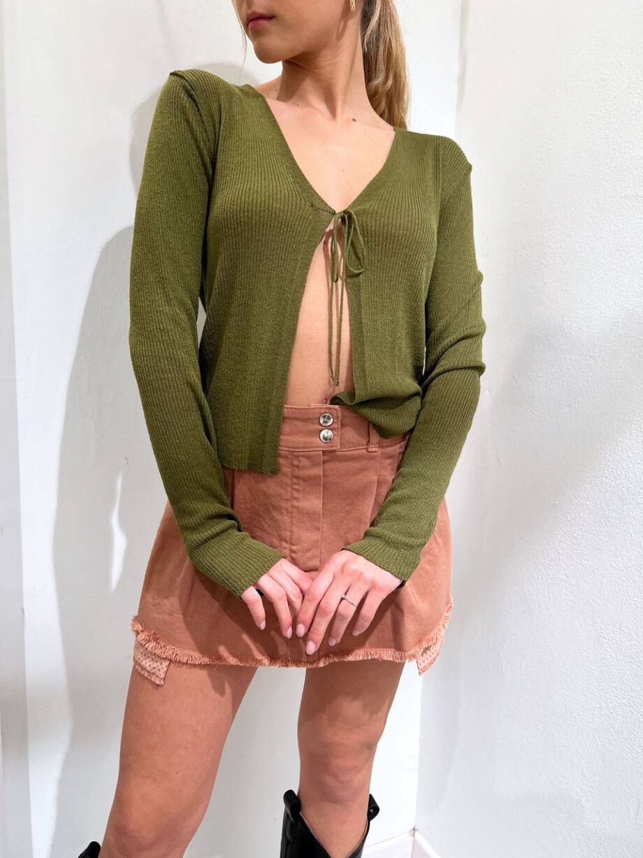 Shop Online Cardigan in maglia fina verde militare a coste Kontatto