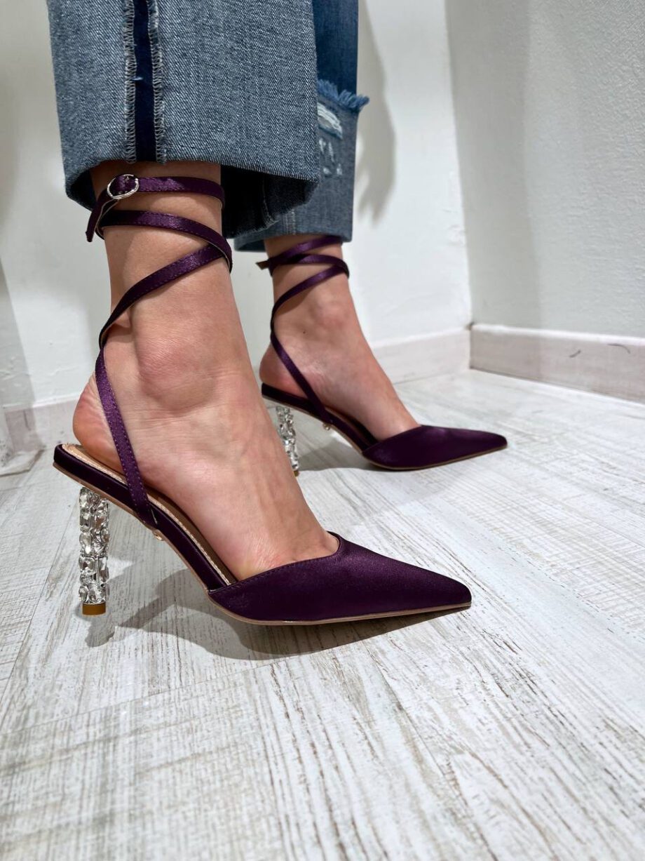 Shop Online Decolletè Nadia viola in raso tacco diamanti Twentyfourhaitch