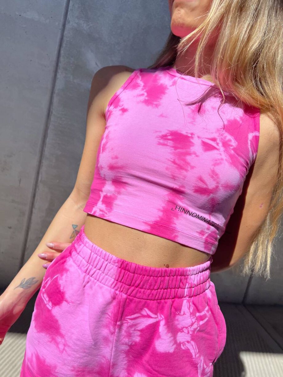 Shop Online Top crop smanicato tie dye rosa Hinnominate