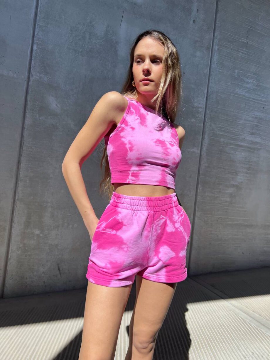 Shop Online Short in felpa tie dye rosa Hinnominate