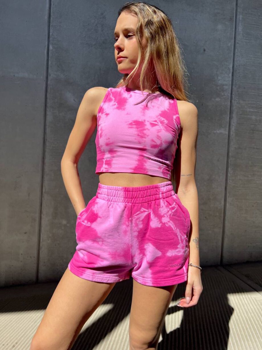 Shop Online Short in felpa tie dye rosa Hinnominate