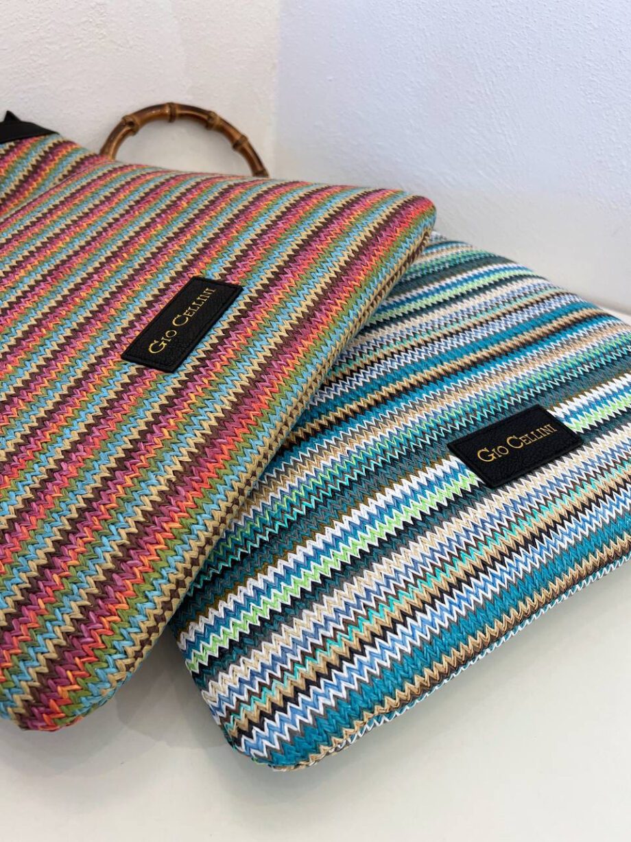 Shop Online Borsa Gloria stripe azzurra in rafia Gio Cellini