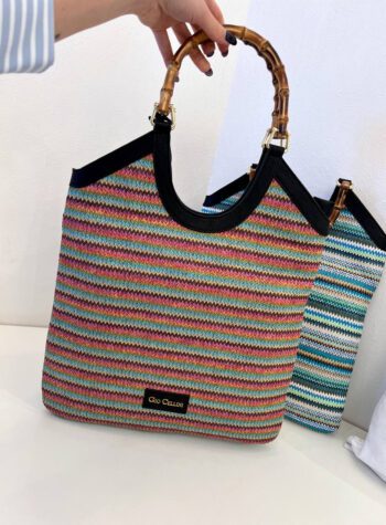 Shop Online Borsa Gloria stripe rosa in rafia Gio Cellini