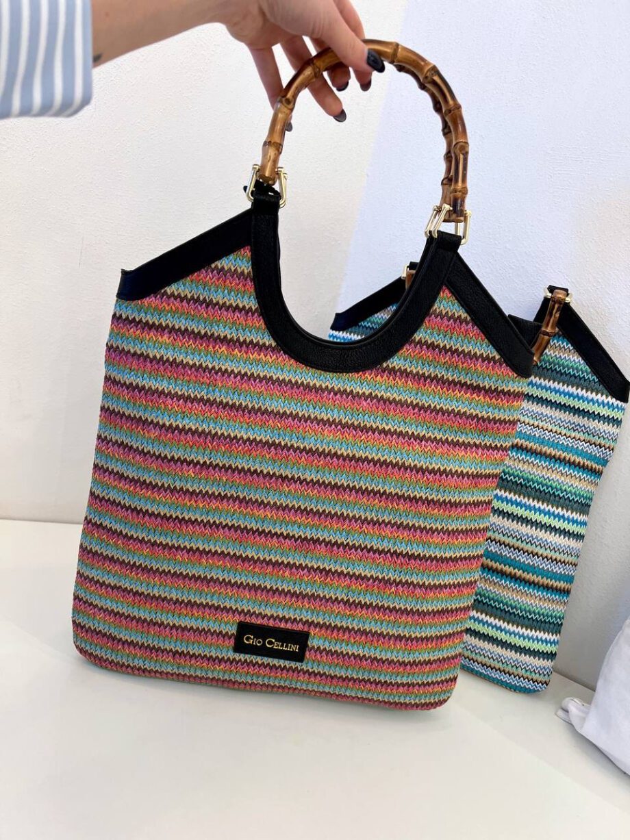 Shop Online Borsa Gloria stripe rosa in rafia Gio Cellini