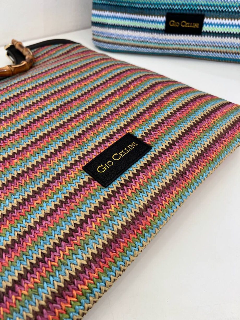 Shop Online Borsa Gloria stripe rosa in rafia Gio Cellini