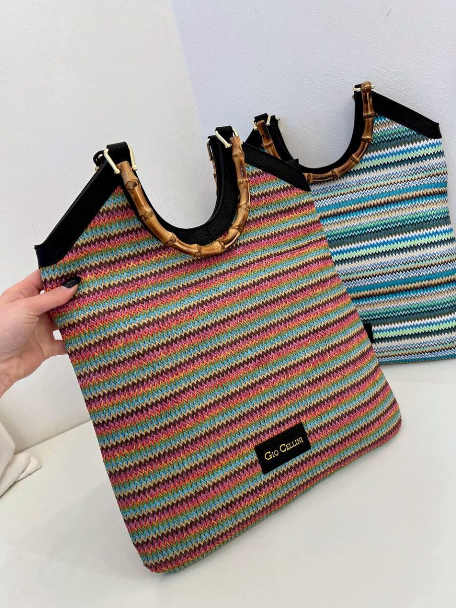 Shop Online Borsa Gloria stripe rosa in rafia Gio Cellini