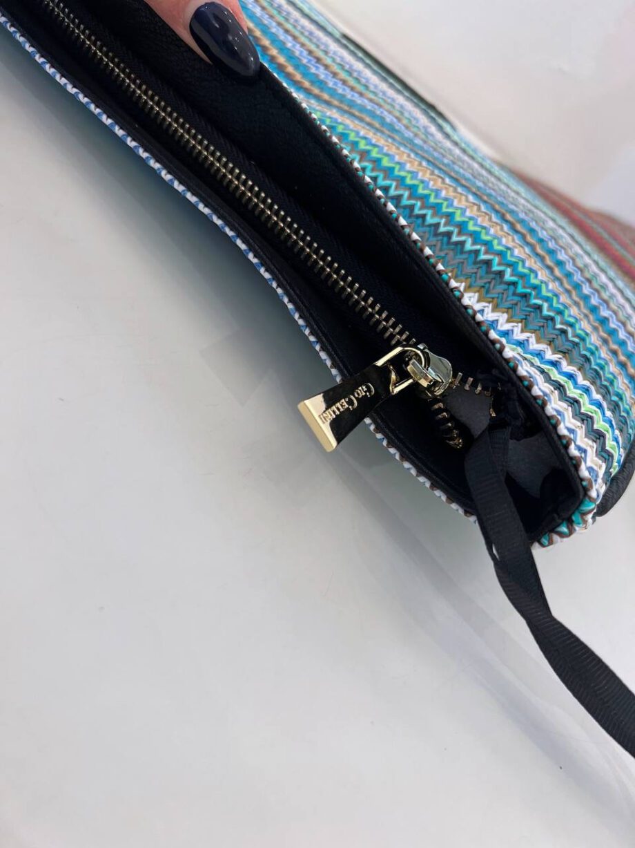 Shop Online Pochette Claudia stripe azzurra in rafia Gio Cellini