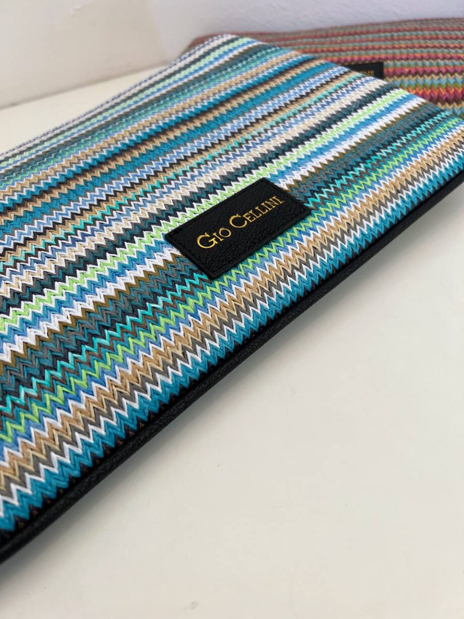 Shop Online Pochette Claudia stripe azzurra in rafia Gio Cellini