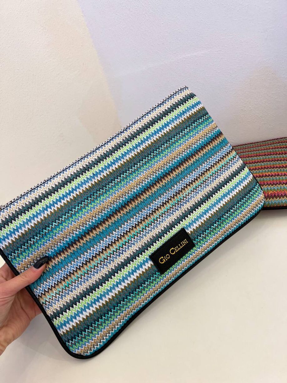 Shop Online Pochette Claudia stripe azzurra in rafia Gio Cellini