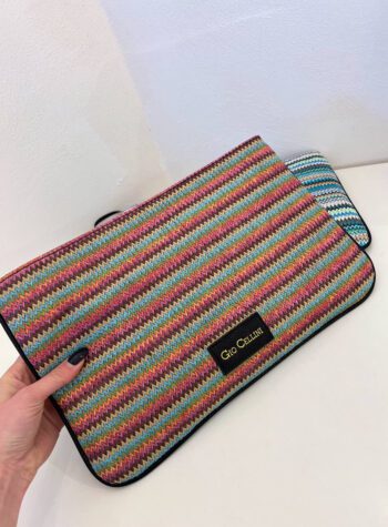 Shop Online Pochette Claudia stripe rosa in rafia Gio Cellini