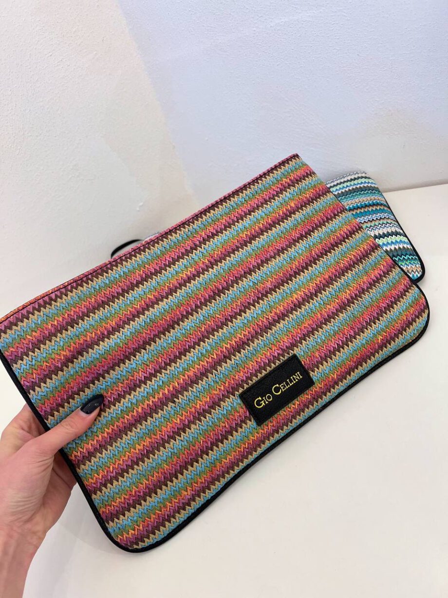 Shop Online Pochette Claudia stripe rosa in rafia Gio Cellini