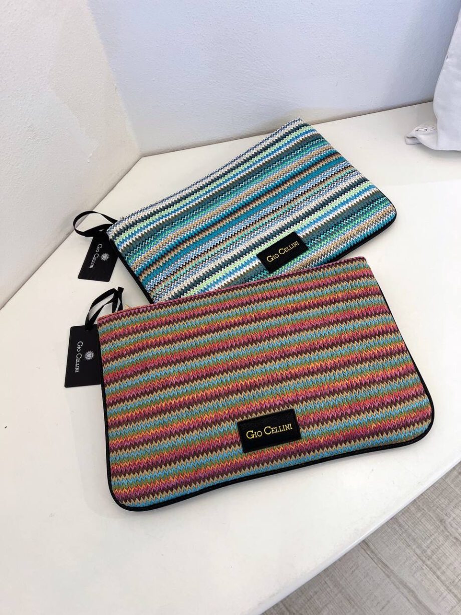 Shop Online Pochette Claudia stripe azzurra in rafia Gio Cellini