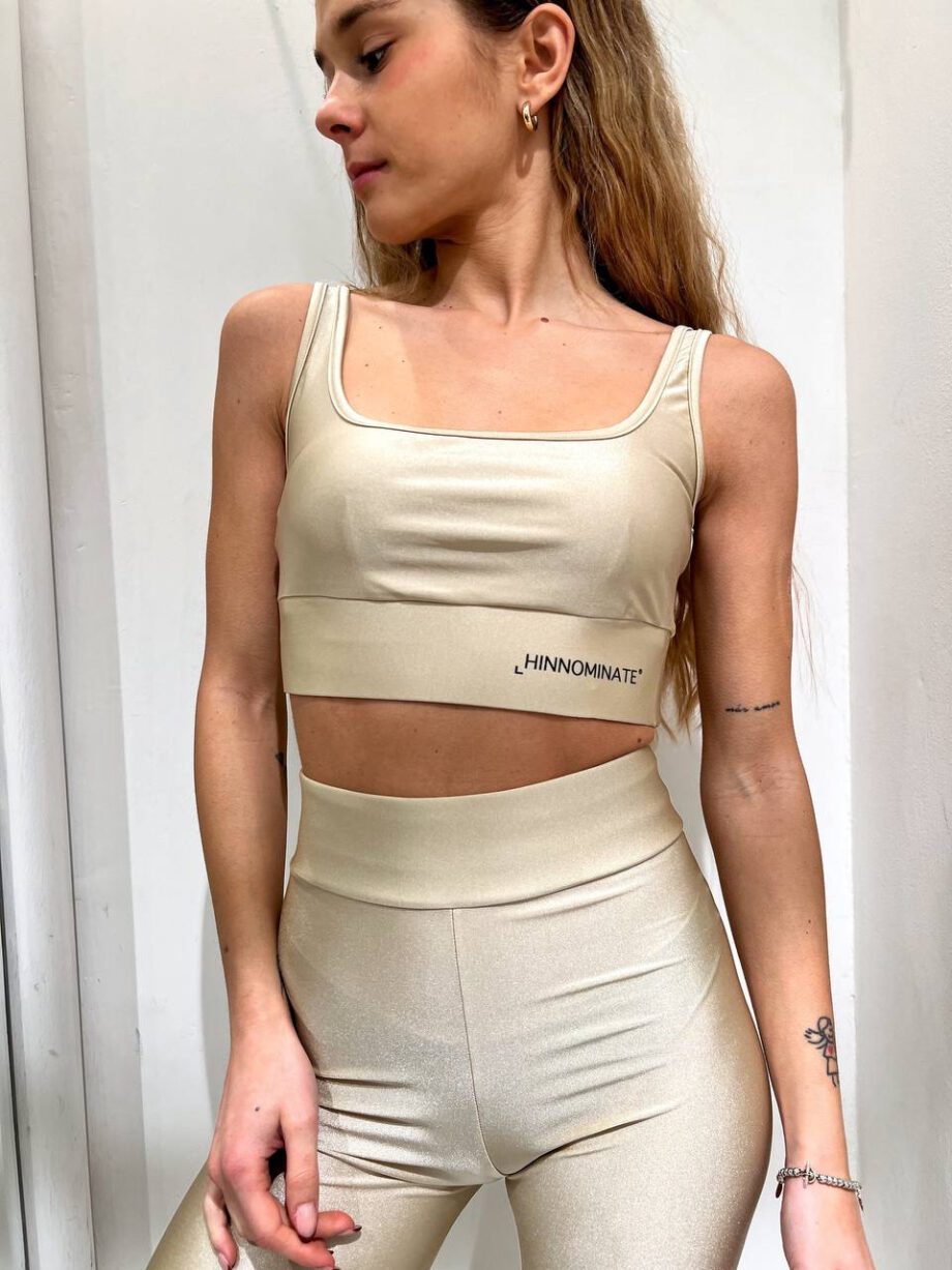 Shop Online Top crop sportivo beige in lycra Hinnominate