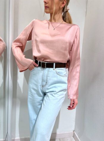 Shop Online Blusa girocollo in raso rosa Souvenir