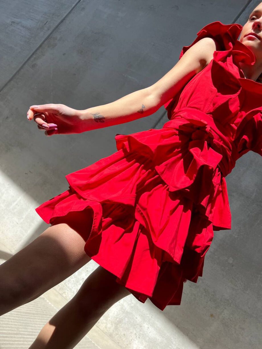 Shop Online Vestito corto rosso con rouches Revise