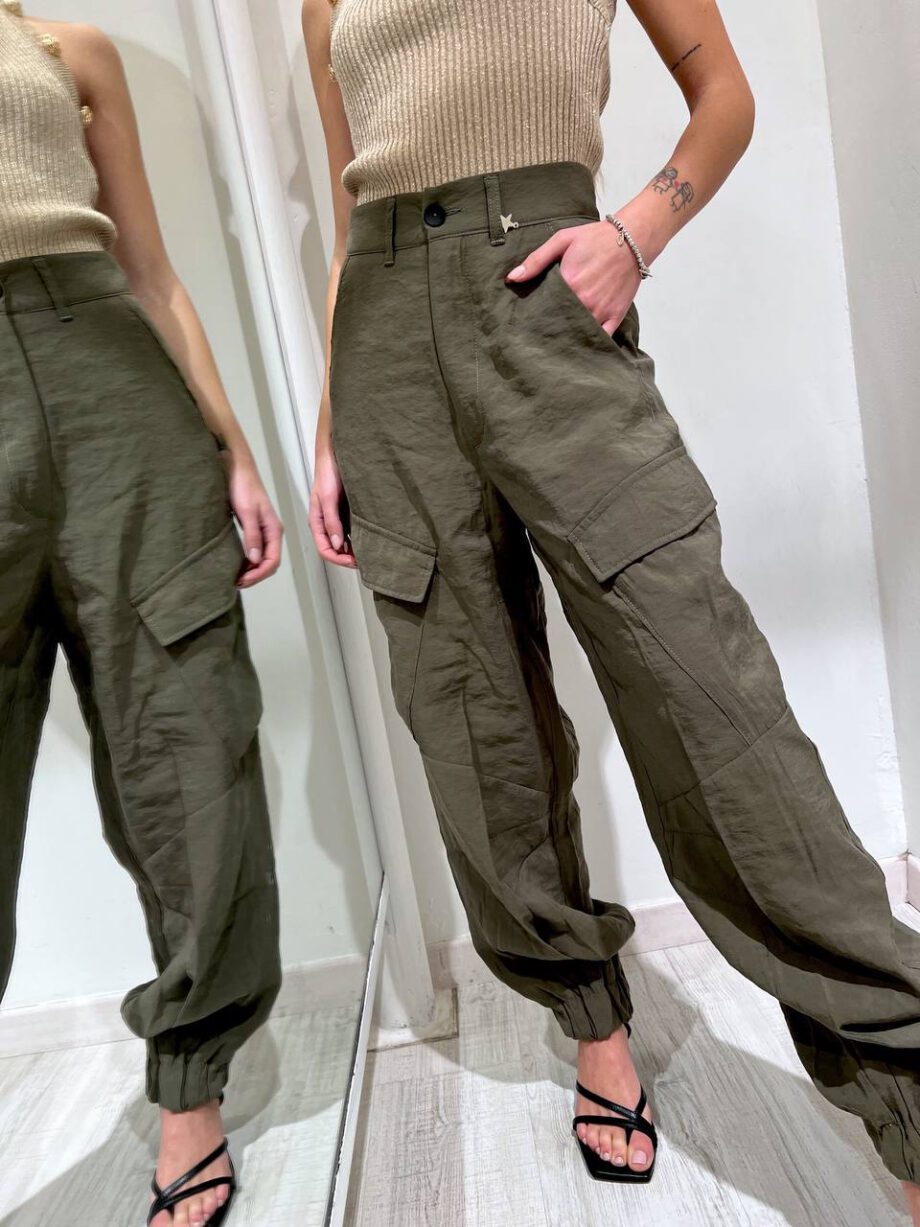 Shop Online Pantalone morbido cargo verde militare con elastico Souvenir