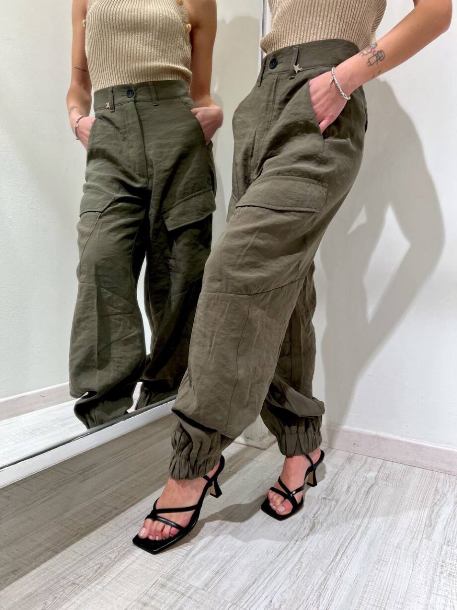 Shop Online Pantalone morbido cargo verde militare con elastico Souvenir