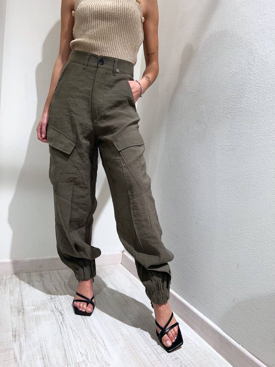 Shop Online Pantalone morbido cargo verde militare con elastico Souvenir