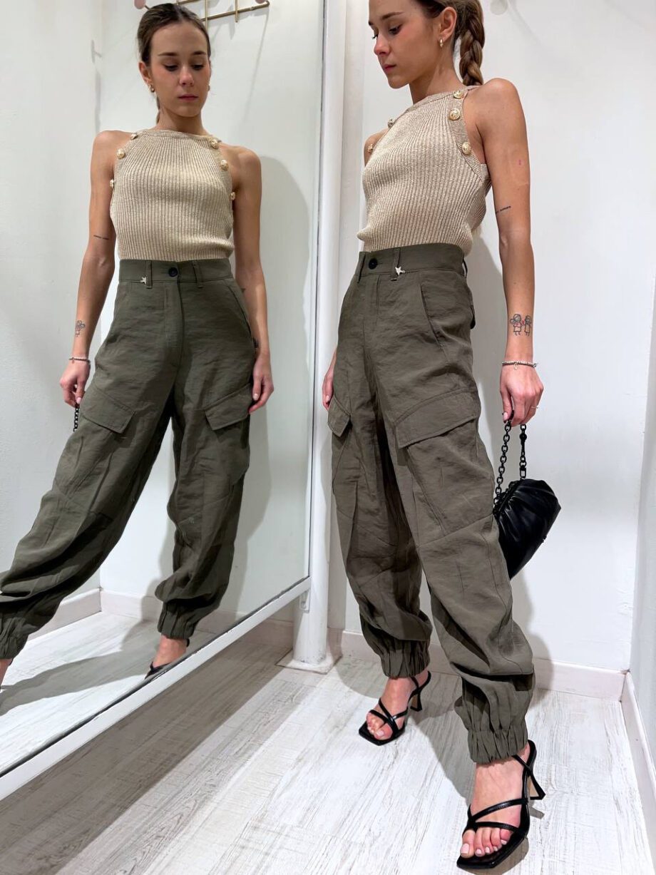 Shop Online Pantalone morbido cargo verde militare con elastico Souvenir
