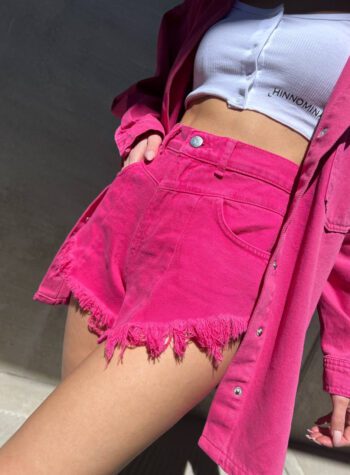 Shop Online Short in jeans fucsia sfrangiato Hinnominate