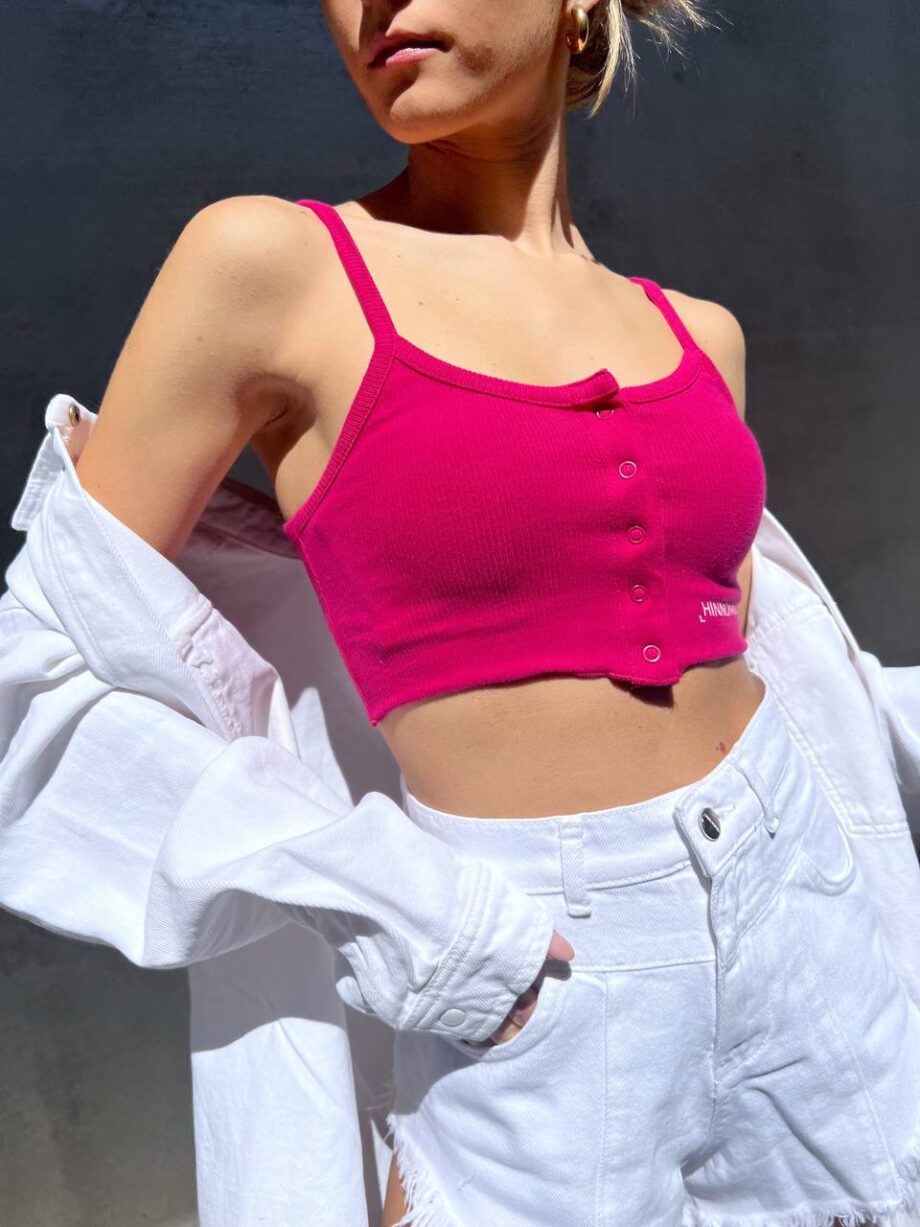 Shop Online Top crop in maglia fucsia Hinnominate