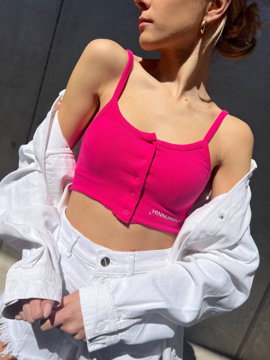 Shop Online Top crop in maglia fucsia Hinnominate