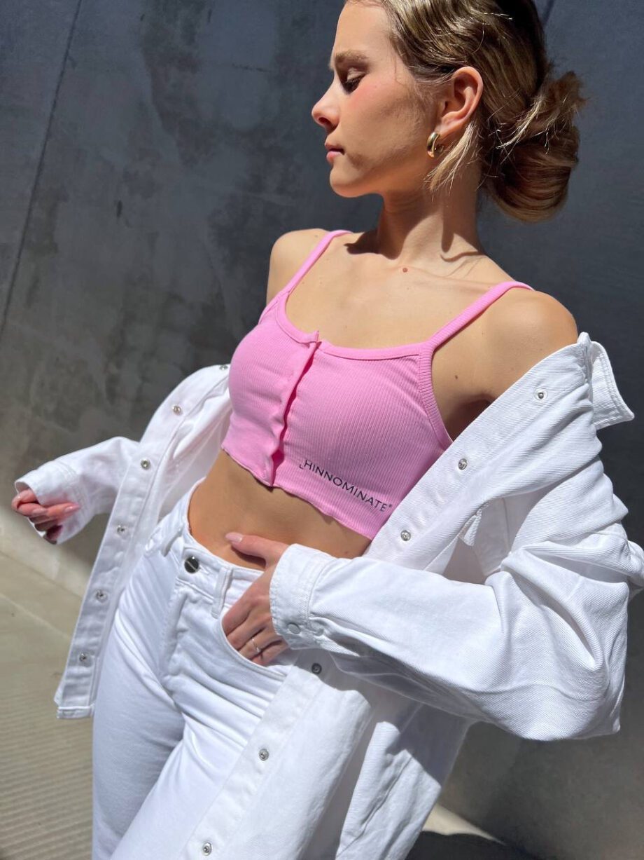 Shop Online Top crop in maglia rosa bubble Hinnominate