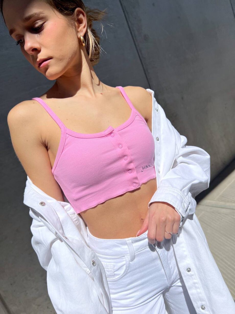 Shop Online Top crop in maglia rosa bubble Hinnominate