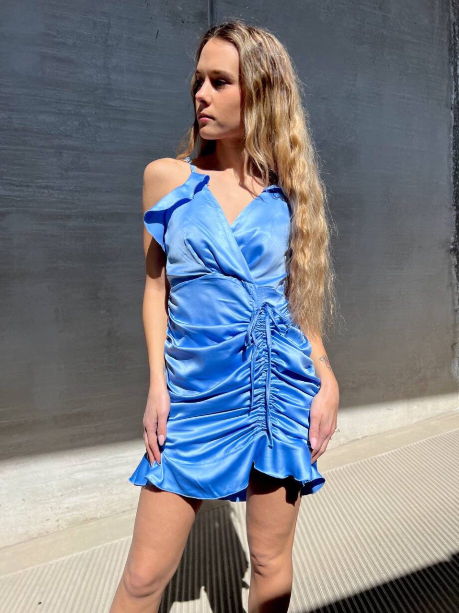 Shop Online Vestito Jenna corto in raso arricciato azzurro Odì Odì