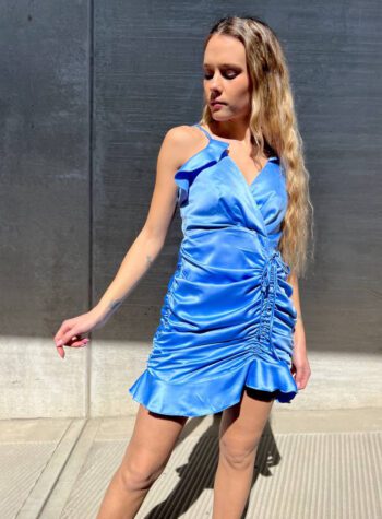 Shop Online Vestito Jenna corto in raso arricciato azzurro Odì Odì