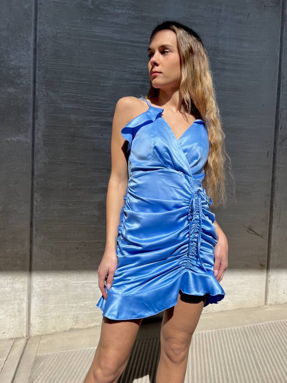 Shop Online Vestito Jenna corto in raso arricciato azzurro Odì Odì