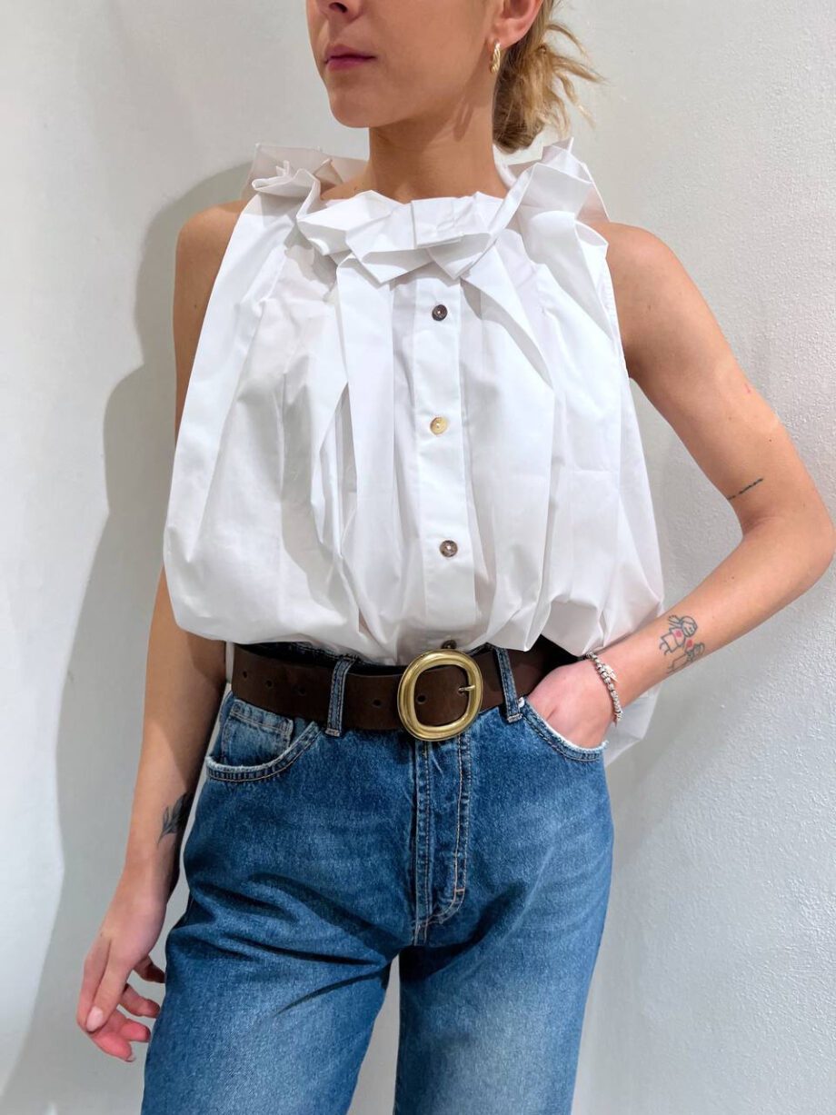 Shop Online Camicia smanicata con rouches bianca Souvenir