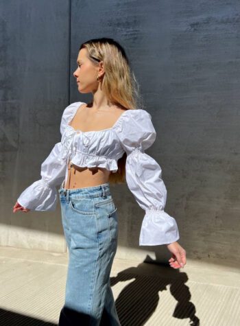 Shop Online Top crop bianco con gale Revise