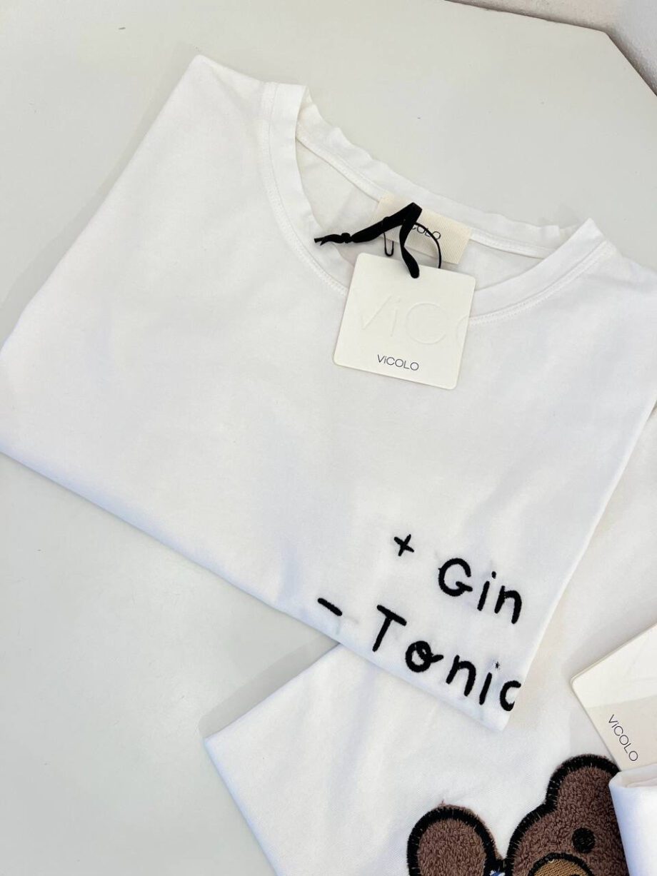 Shop Online T-shirt bianca con scritta ricamo +gin -tonic Vicolo