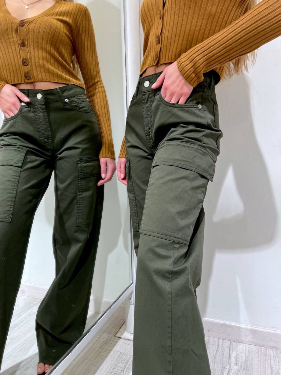 Shop Online Pantalone palazzo cargo verde militare HaveOne