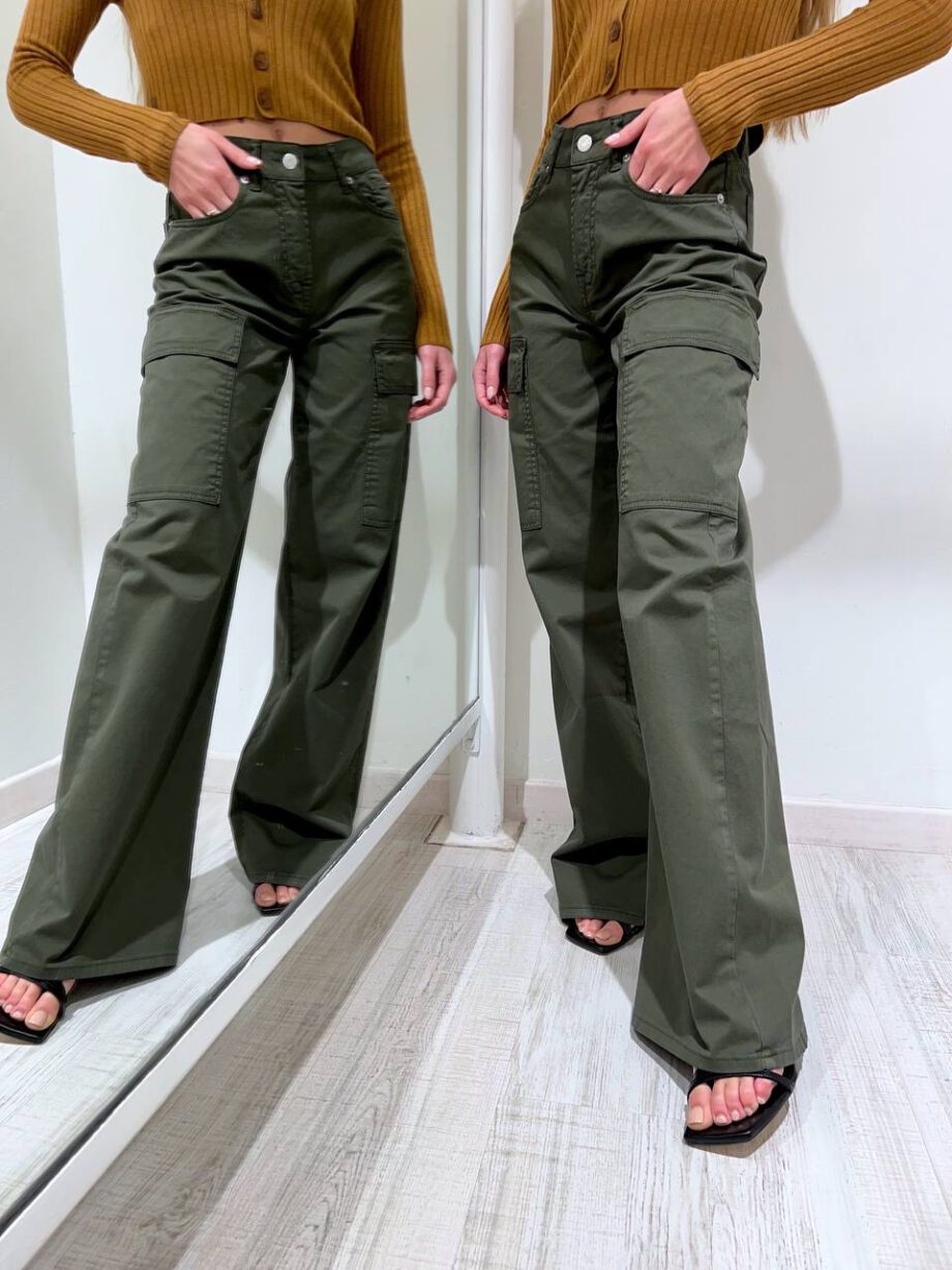 Shop Online Pantalone palazzo cargo verde militare HaveOne