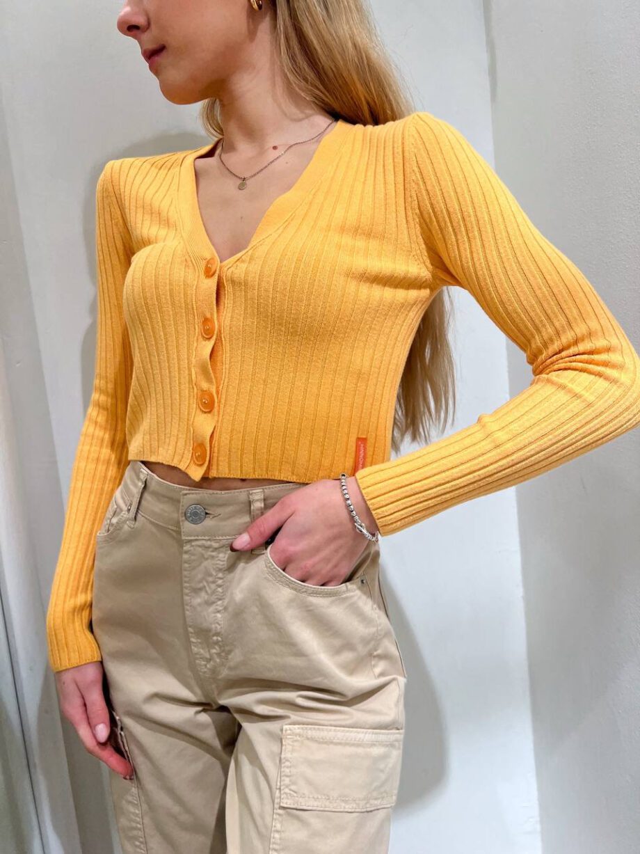 Shop Online Cardigan crop arancio a costine Hinnominate