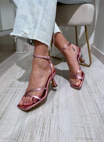 Shop Online Sandalo rosa laminato con tacco Gisél Moiré