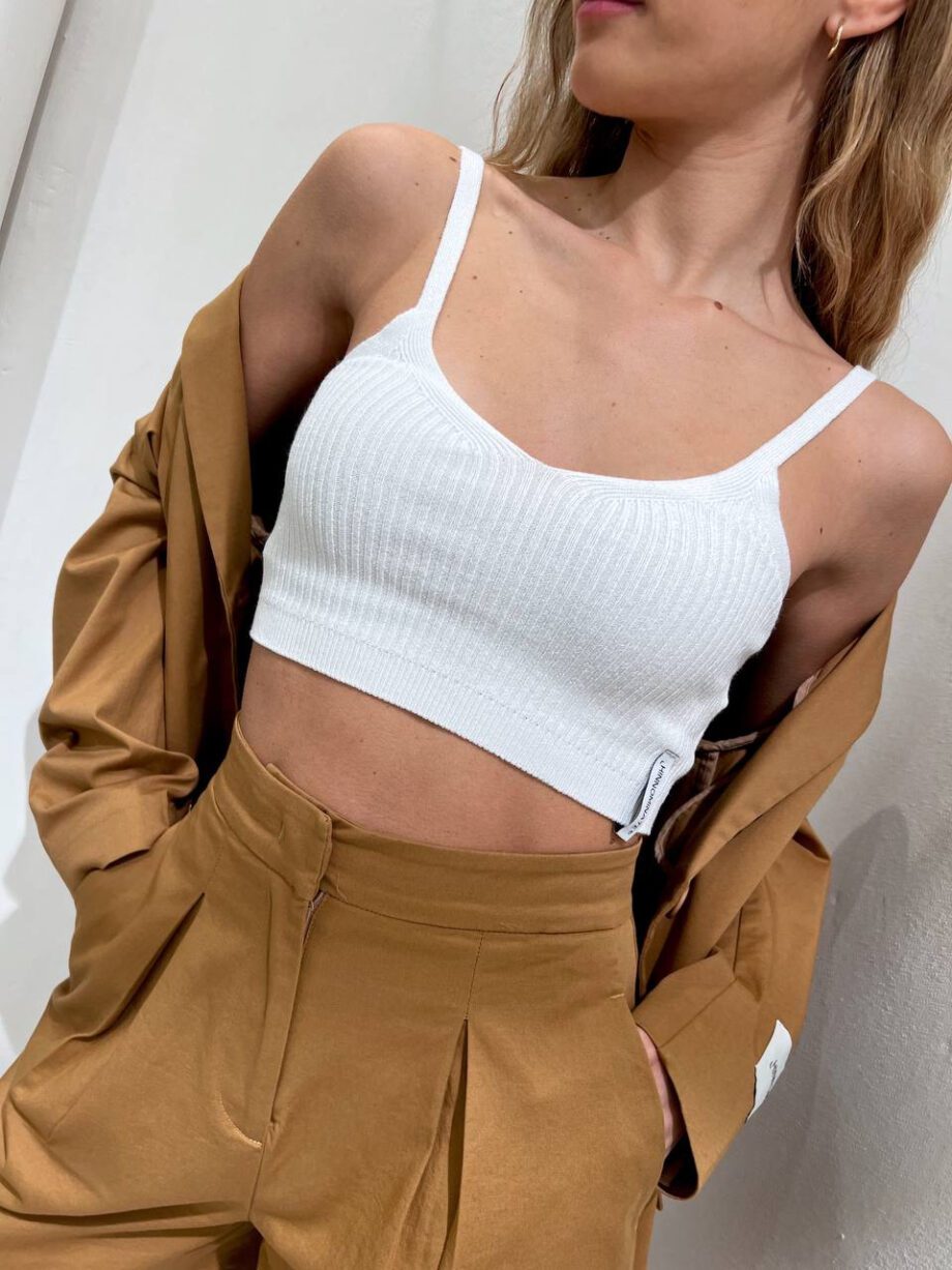 Shop Online Top crop in maglia bianco a costine Hinnominate