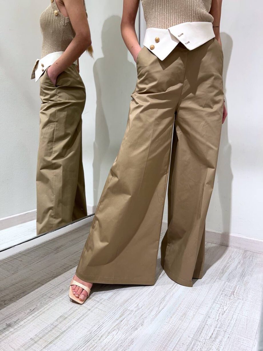 Shop Online Pantalone palazzo beige in cotone Souvenir