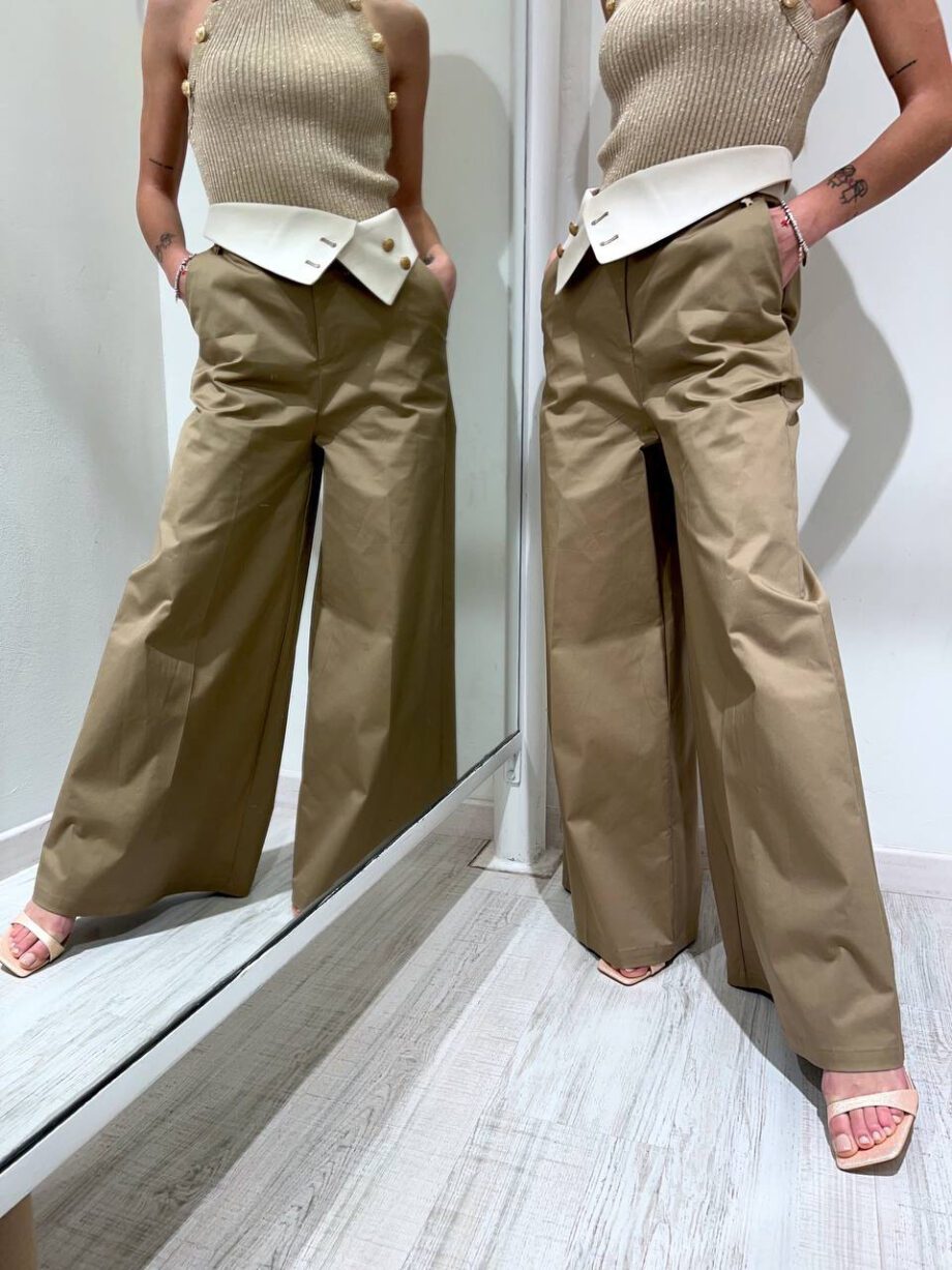 Shop Online Pantalone palazzo beige in cotone Souvenir