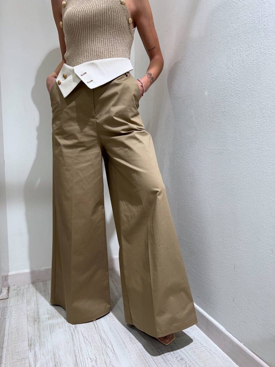 Shop Online Pantalone palazzo beige in cotone Souvenir