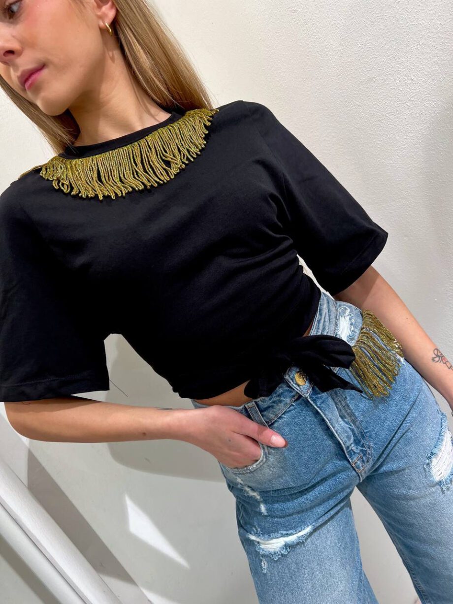 Shop Online T-shirt crop nera con frange Dimora