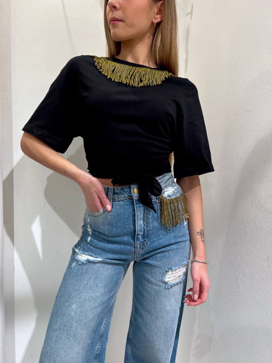 Shop Online T-shirt crop nera con frange Dimora