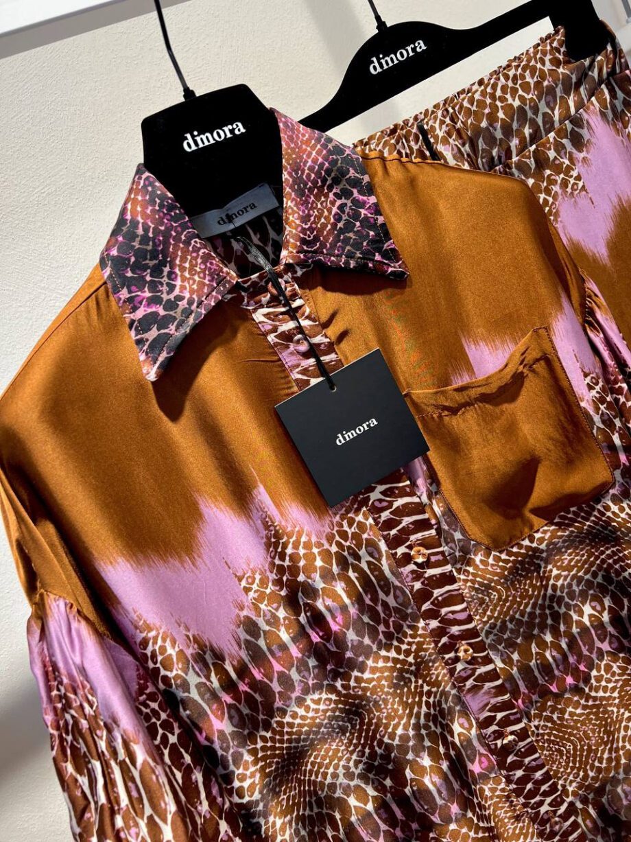 Shop Online Camicia in raso marrone e rosa con fantasia Dimora