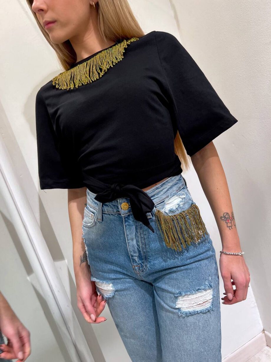 Shop Online T-shirt crop nera con frange Dimora