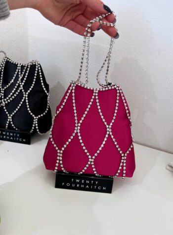 Shop Online Borsa mini Kala in raso fucsia con strass Twentyfourhaitch